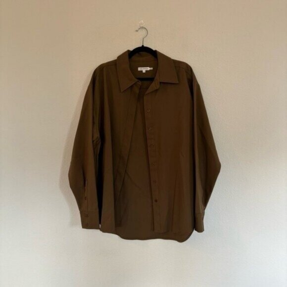 GOOD AMERICAN Size 3 Large Cotton Blend Button Down Shirt In Sepia - Picture 2 of 8